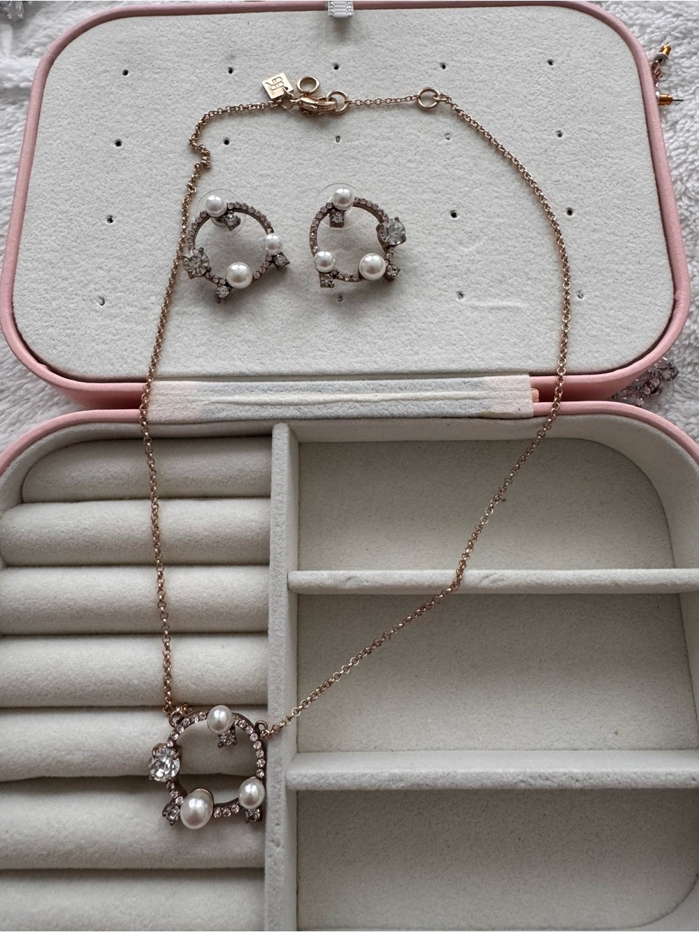 Pearl & Crystal Circle Necklace and Earring Set